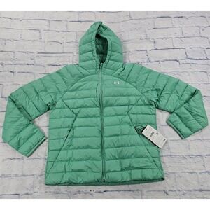 Under Armour Puffer Jacket Womens SM Mint Green 600 Down Hooded UA Storm 1372648
